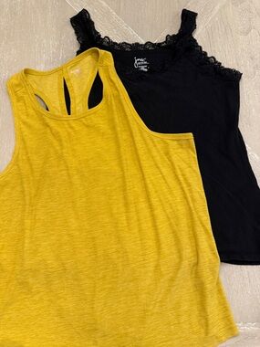 Old Navy Yellow Racerback & Black Lace Trim Tank Set 1X/XL